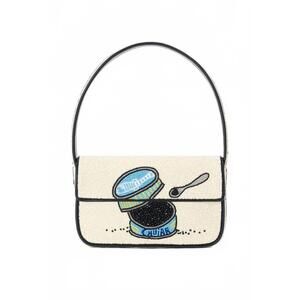 STAUD Beaded Cream and Black Caviar Shoulder Bag
